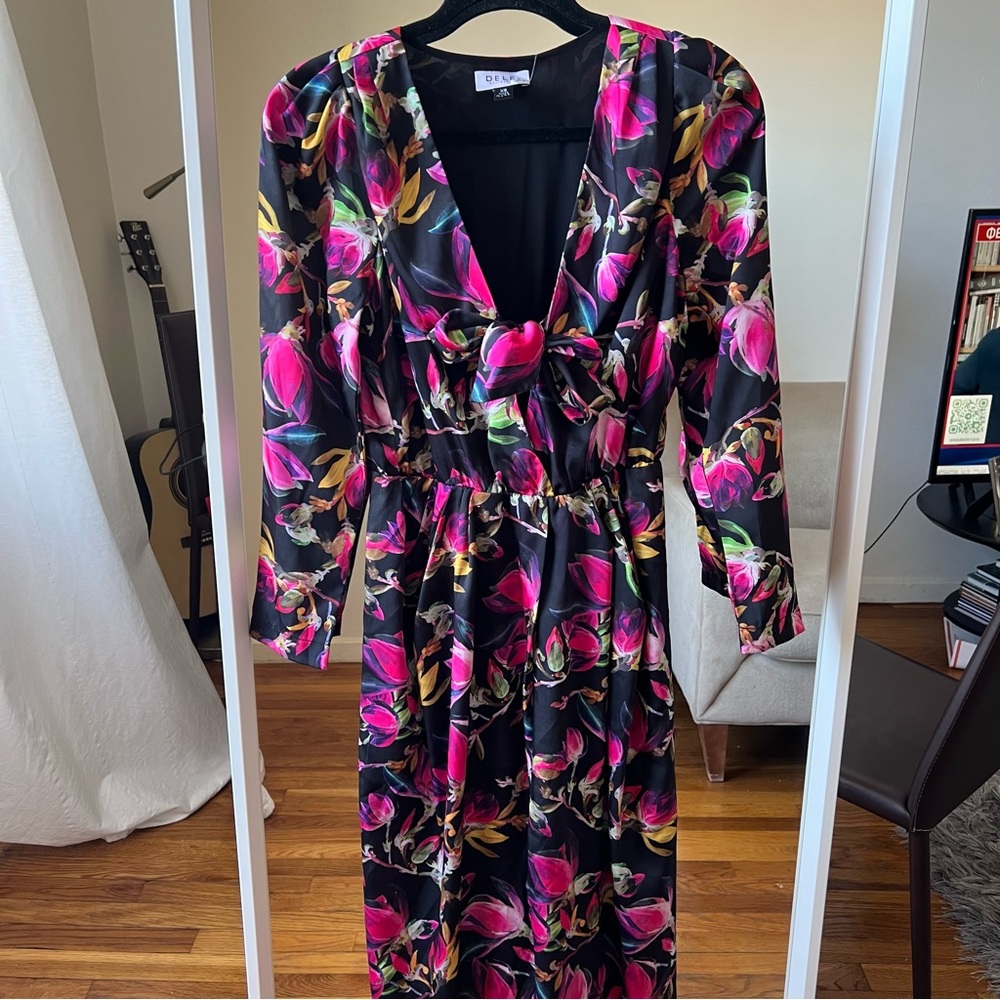delfi collective lindsay floral dress size XS black purple pink green C1 - Picture 4 of 8